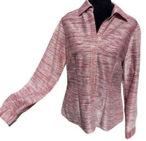 Nicola Vintage 90s Pink Sparkly Metallic Button Up Long Sleeve Retro Disco Top Size M