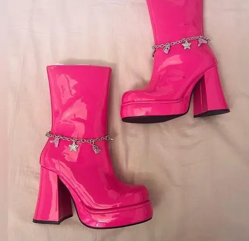 Sugar Thrillz Pink and Silver Platform Boots Size 7