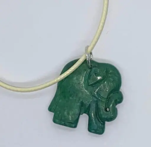 Handmade Cream Wax Green Elephant Necklace