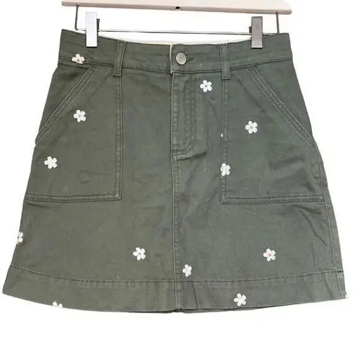 Stella McCartney green a-line mini skirt with embroidered flowers