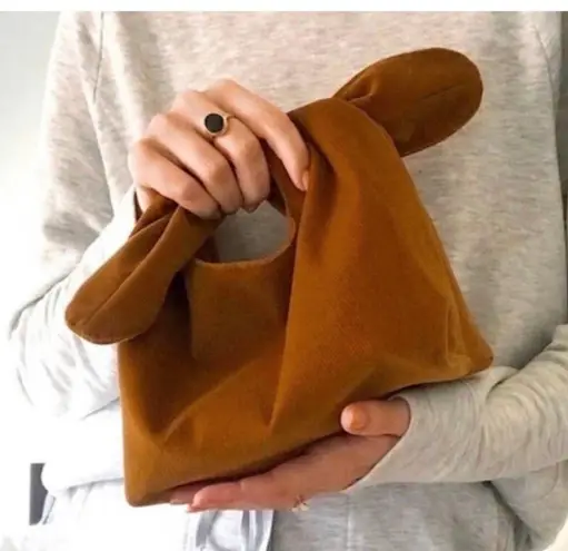 Merit Womens Yellow Corduroy Open Tie Strap Tote Bag 90s style Tan