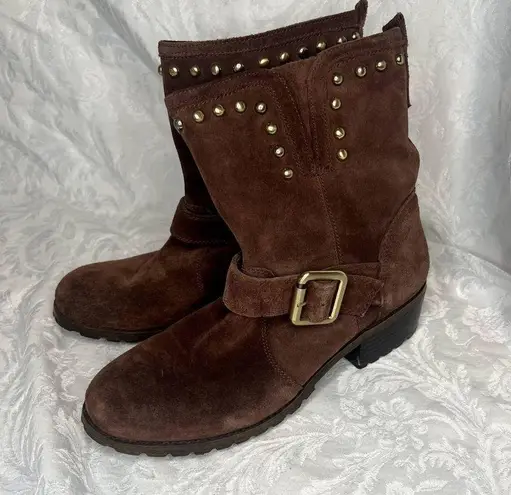 INC ‎ Brown Suede Gold Studded Boots with Buckle Size 9M