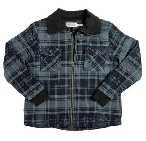 Aventura Women's Medium Organic Cotton Navy Plaid Full Zip Jacket