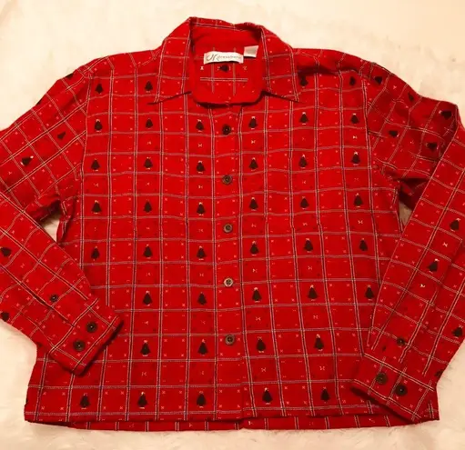 Dress Barn  Christmas tree button down top/jacket size M Holiday Party