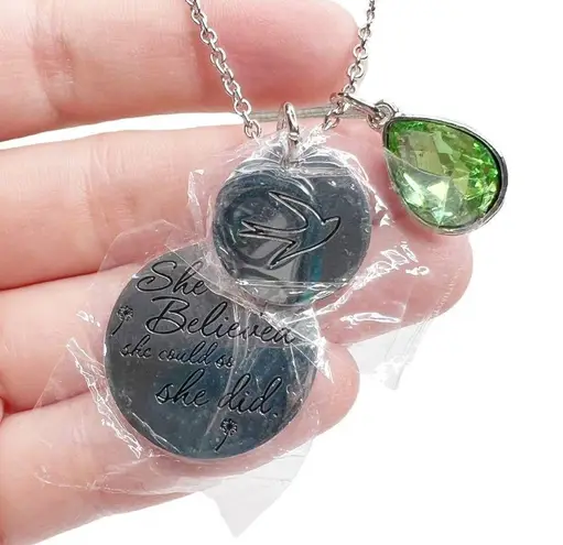 New Silver Tone Charm Pendant “She Believed She Could So She Did” Necklace