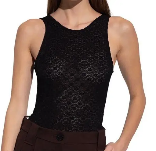 Ganni NEW Lace Black Sleeveless Twist Back Bodysuit XS