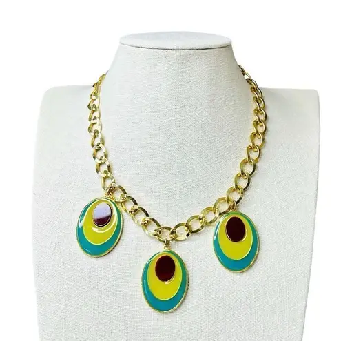 KH Studio Gold Tone Resin Green Enamel Statement Necklace Peacock