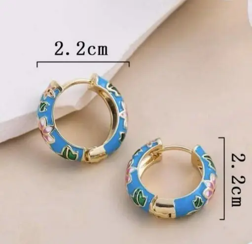 Vintage style 18K gold plated huggie hoop Earrings stainless womens jewelry Blue