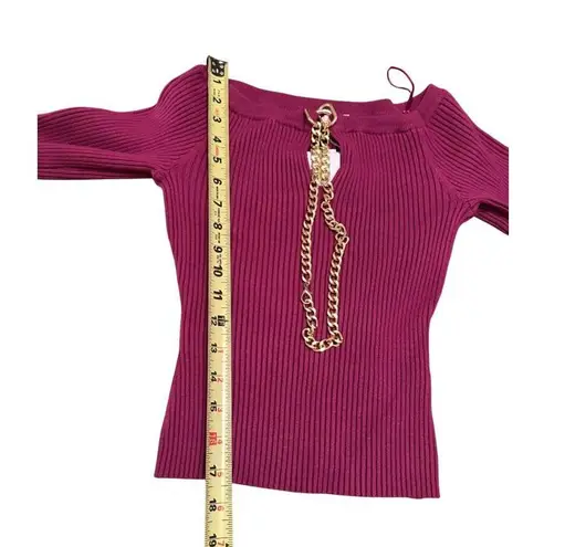 ASTR The Label Philippa Chain Strap Stretchy Sweater Fuchsia Ribbed Chain Sz M Size M