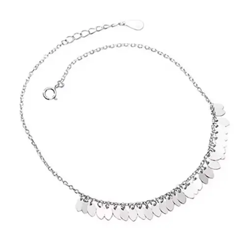 Boutique Sparkling Leaf Charm Anklet 925 Sterling Silver Adjustable Beach Boho Jewelry