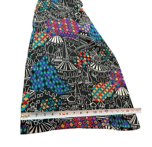 Laura Tanzer 100% Silk Bold Abstract European Cityscape Wide Leg Palazzo Pants L Black Size L