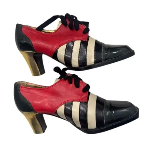 Moschino Striped Lace Up Block Shoes Women Red Black Cream Gold size size 38