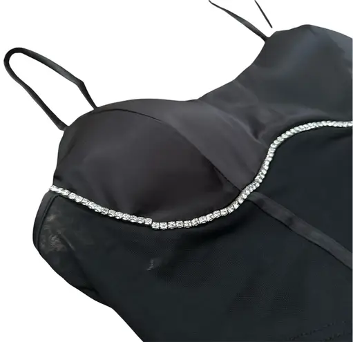 Privy Black Rhinestone Faux Corset Top