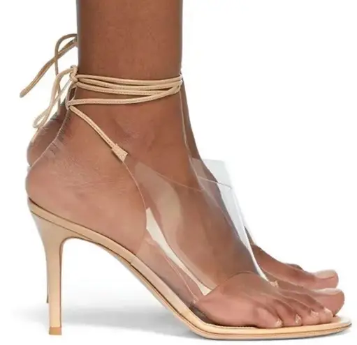 Gianvito Rossi Plexi PVC Leather Thong Heel Wraparound Sandals Size EU 36.5