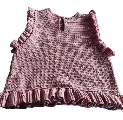 ZARA  pink knit sleeveless ruffled sweater size Small