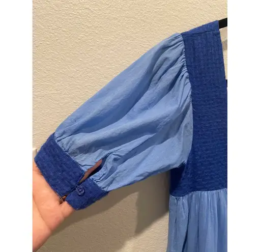 Urban Outfitters Blue Mumu Puff Short Sleeve Square Neck Maxi Dress