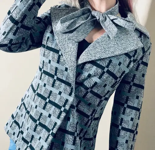 Vintage 70s/80s Ned J. geometric checkered print tie waist blazer Gray Size 8