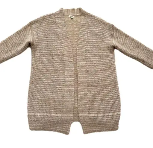 Debut  Cardigan Taupe Cream Stripe Open Front Eyelash Soft Cardigan Sweater Small