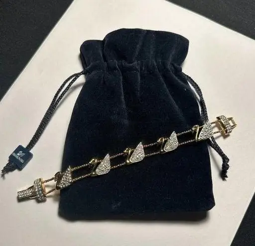 Swavorski Signed Swarovski Crystal Double Chain Tennis Bracelet Swans 7 1/4 Inch In Pouch