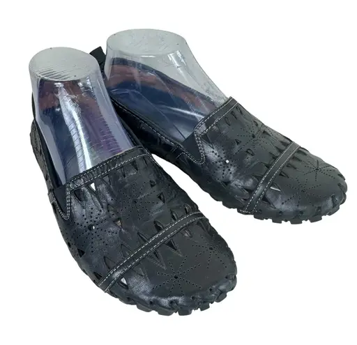 KURU Black Leather Eyelet Slip On Lightweight Comfort Loafers Women's Size 36 6