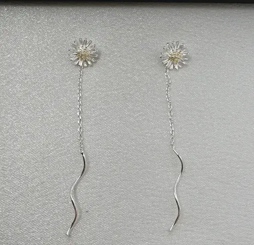 Elegant Flower Chain Dangle Threader Earrings for Women Silver