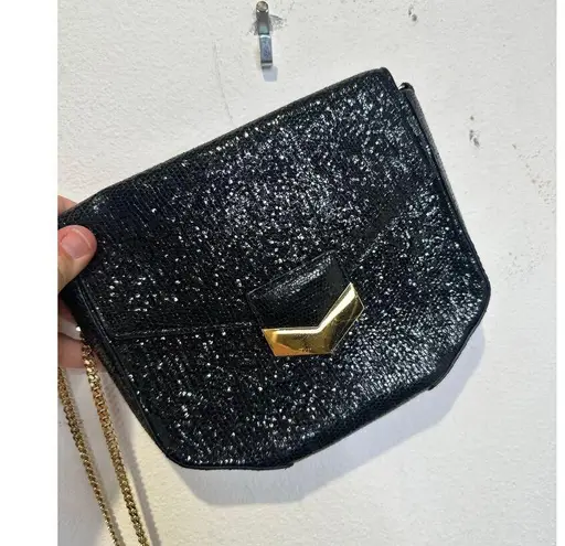 DEMELLIER Women's Black Gold Chain Strap Diamond Details Mini London Bag Purse