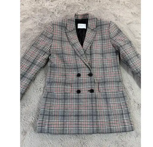 Sandro Paris Lauryn Plaid Wool Blazer Women Size 36 Double Breasted Designer Lux