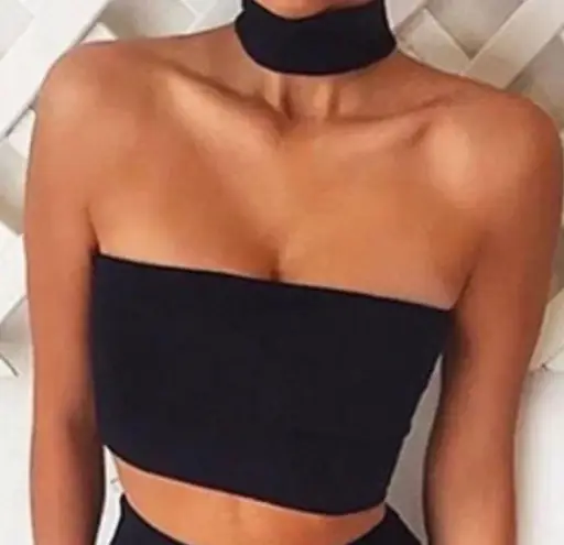 Honey Punch Black Ribbed Tube Top - Crop Top with Choker