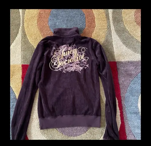 Juicy Couture y2k 90’s J Zipper Brown Velour Graphic Tracksuit Jacket Small