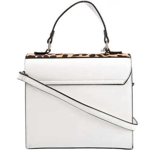 Dune London White Saffiano Leather Leopard Print Calf Hair Fur Trimmed Hand Bag