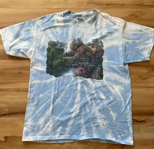 Vintage Tie Dyed Carl Vatene Art Work Tee Shirt Blue Size L