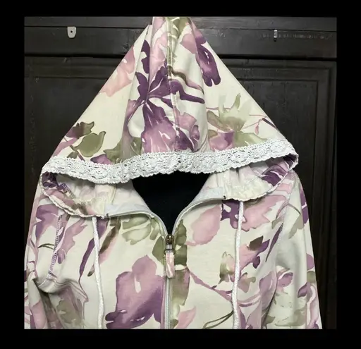 Caribbean Joe Island Supply Co blue with leaves hoodie zipper jacket. PM