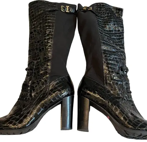 Isaac Mizrahi New York Isgeogin Black Leather Croc Tall boots
