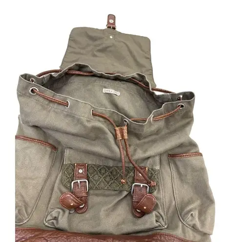 Cape Juby Womens Green Denim & Faux Leather Backpack 14x16 SKU 7057