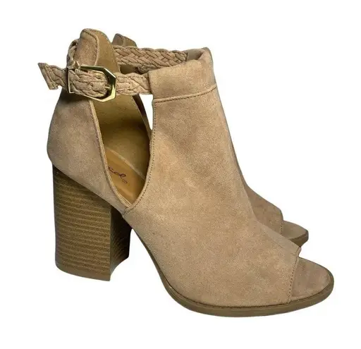 Qupid  Beige Tan Side Cut Out Ankle Strap Open Toe Booties Shoes Womens Size 7.5 - Image 2