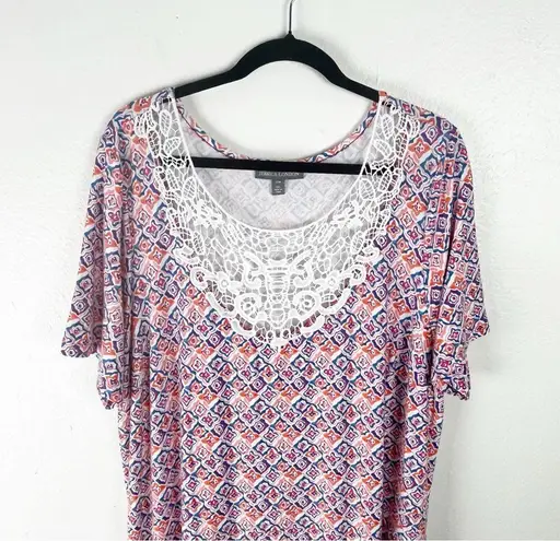 Jessica London Multicolored Pattern Short Sleeves Lace Bib Maxi Dress, Size 22W