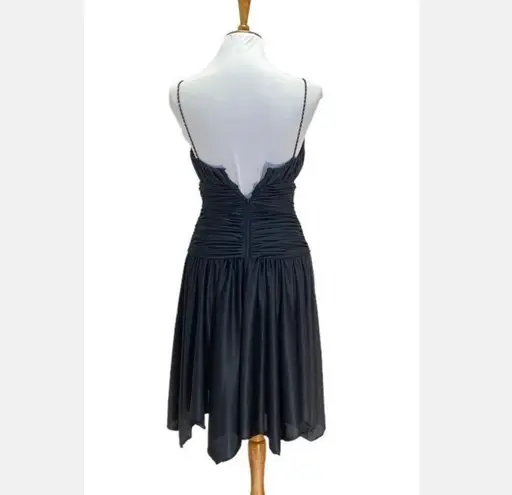 Betsy and Adam Sz 5 6 Vintage Dress Ruched Black Satin 80’s 90’s