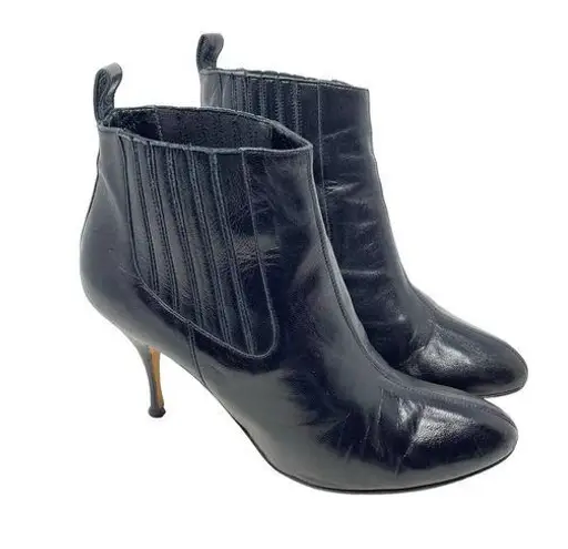 Brian Atwood  Vernice Vogue Heeled Booties in Black Leather Size 38.5