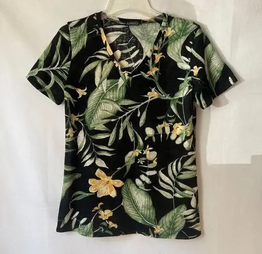 Vintage Y2K Clientele Top Womens Medium Floral Tropical Boho Cottagecore Beachy Black