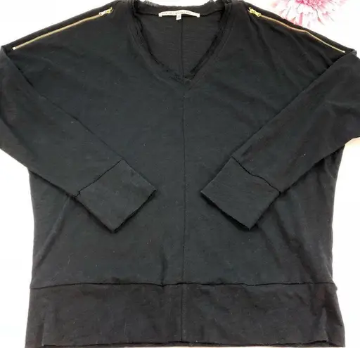 Rachel Roy Black V-Neck Top: Dolman/Gold Zippers