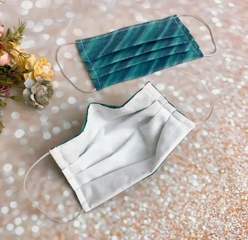 Turquoise And Purple Radiant Stripes With Gold Metallic Floral Premium Cotton Face Mask Multiple