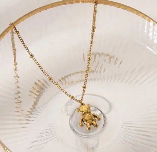 Gold Teddy Bear Pendant Necklace – 14K Plated Stainless Steel Chain