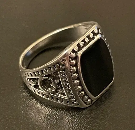 S925 silver natural obsidian ring size 9