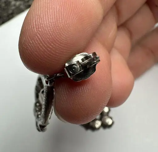 Avon Silver Tone Faux Pearl Rhinestone Pierced Dangle Drop Earrings