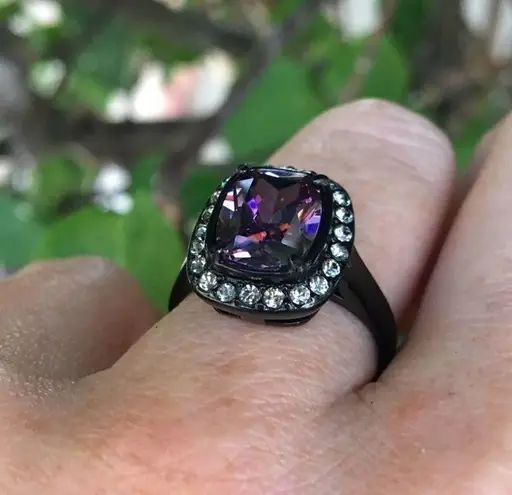 Amethyst Stainless Steel black ion plating AAA CZ Ring Size 8