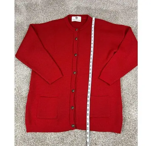 STRATHSPEY Womens Cardigan button up red pockets made in Scotland size L Size L
