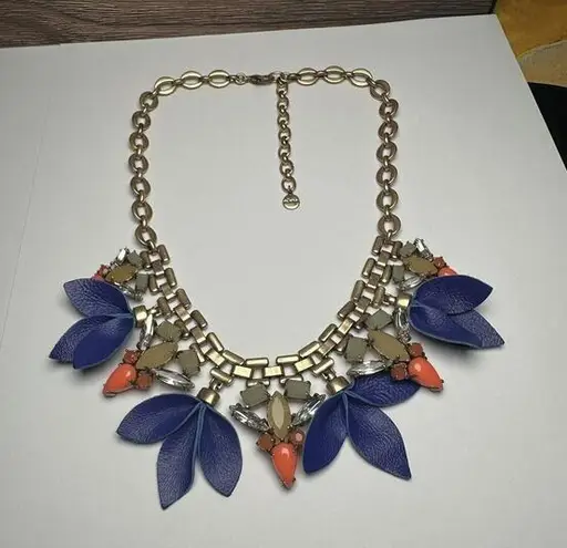 Stella & Dot Melia Blue Petal Rhinestone Multi Color Statement Bib Necklace