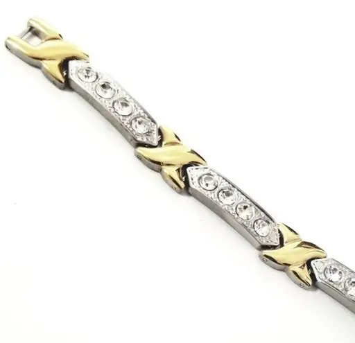 Stainless steel magnetic bracelet w/CZs 7.5" Silver