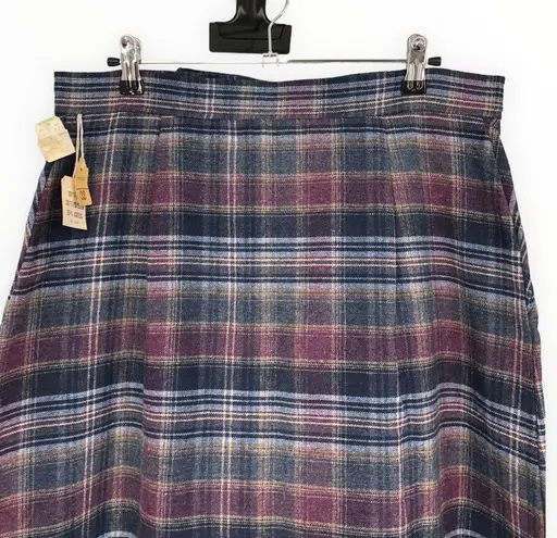 70’s Vintage Wool Blend Blue Purple Plaid Midi Skirt Deadstock Waist size 32 Size L