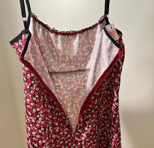 Floral Slip Dress with Black Trim Red